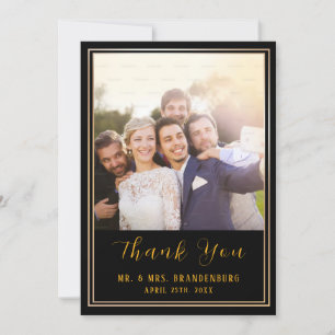 Luxury Black & Gold Frame Photo Thank You Card