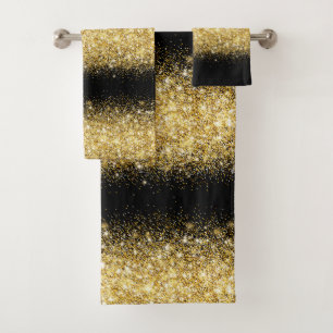 Luxury Black Gold Glitter Bath Towel Set