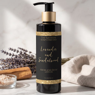 Luxury black & gold glitter cosmetics bottle label
