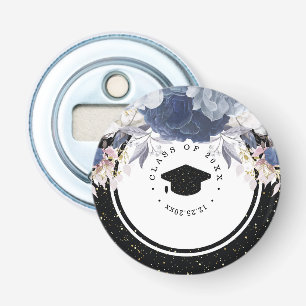 Luxury Black Gold Glitter Floral Graduation Bottle Opener