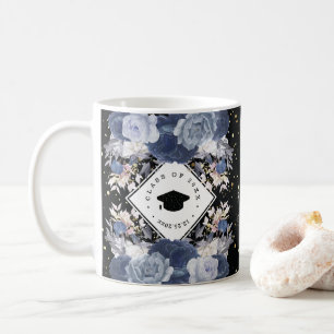 Luxury Black Gold Glitter Floral Graduation Coffee Mug