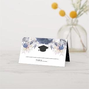 Luxury Black Gold Glitter Floral Graduation Place Card