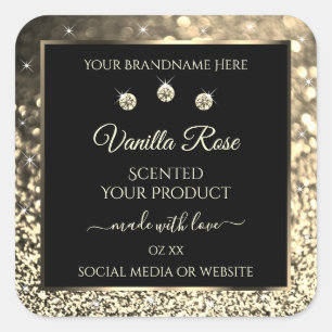 Luxury Black Gold Glitter Product Labels Diamonds