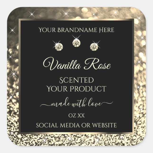 Luxury Black Gold Glitter Product Labels Diamonds (Front)