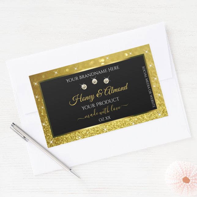Luxury Black Gold Glitter Product Labels Diamonds (Envelope)
