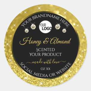 Luxury Black Gold Glitter Product Labels with Logo