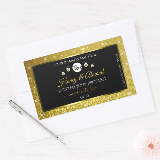Luxury Black Gold Glitter Product Labels with Logo (Envelope)