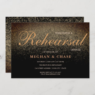 Luxury Black Gold Glitter Rehearsal Dinner Invitation