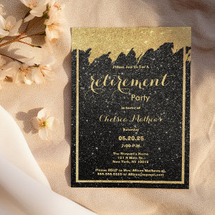 Luxury black gold glitter Retirement Party Invitation