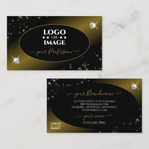Luxury Black Gold Glitter Stars Diamonds with Logo Business Card