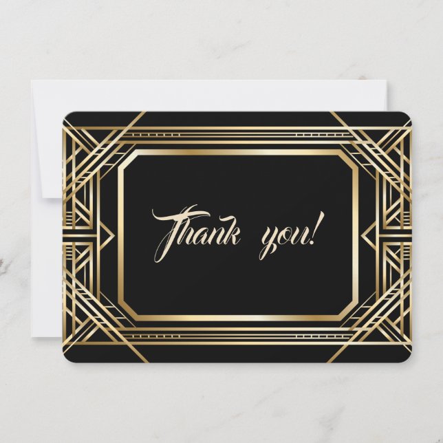 Luxury Black Gold Great Gatsby Wedding Thank You (Front)