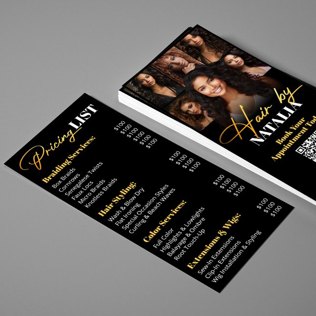 Luxury Black Gold Hair Salon Services Pricing List Menu (Creator Uploaded)
