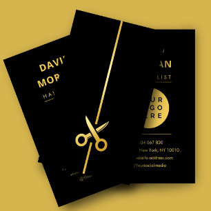 Luxury Black & Gold Hairstylist Scissors Logo Business Card