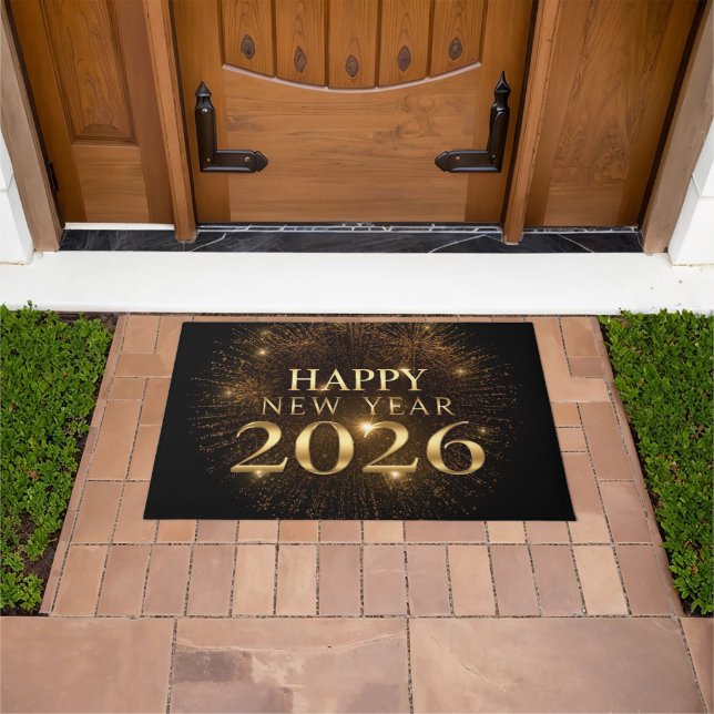 Luxury black gold happy new year welcome door mat (Outdoor)