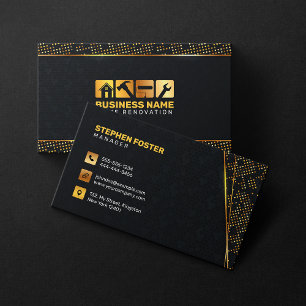 Luxury Black Gold Home Renovation Builder Remodel Business Card