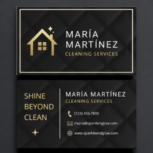 Luxury Black Gold House Cleaning Services Quilted Business Card