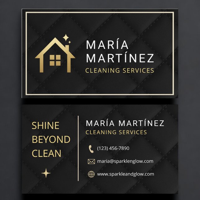Luxury Black Gold House Cleaning Services Quilted Business Card (Creator Uploaded)