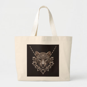 Luxury Black & Gold Leopard Floral Diamond  Large Tote Bag