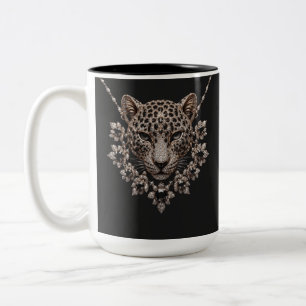 Luxury Black & Gold Leopard Floral Diamond  Two-Tone Coffee Mug