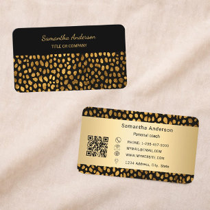Luxury Black Gold Leopard Print QR Code Business Card
