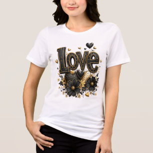 Luxury Black & Gold Love T-Shirt Elegant Romanti Tri-Blend Shirt