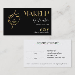 Luxury Black & Gold Makeup Appointment Card