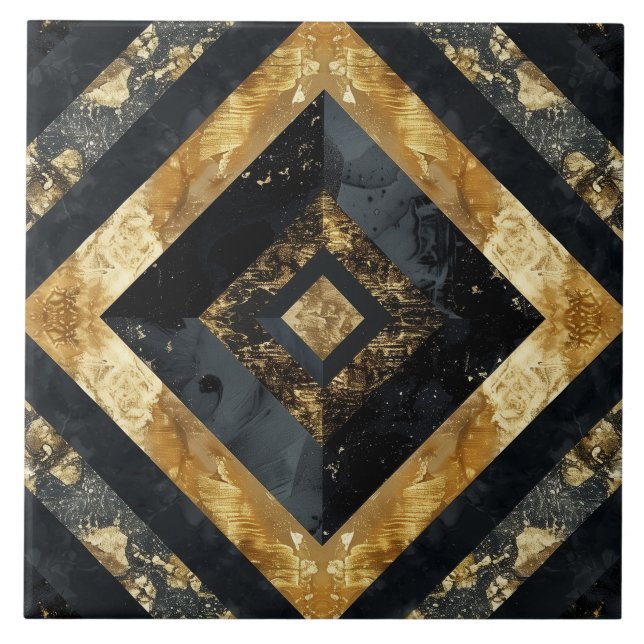 Luxury Black Gold Marble Geometric Ceramic Tile (Front)