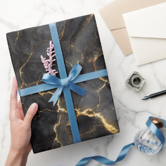Luxury Black Gold Marble Luxe Abstract Pattern Wrapping Paper