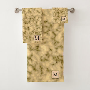 Luxury Black Gold Marble Monogrammed Bath Towel Set