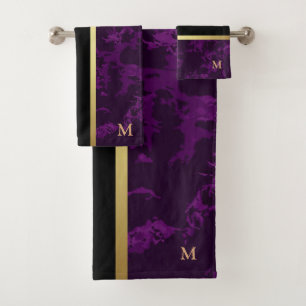 Luxury Black Gold Marble Monogrammed Bath Towel Set