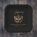 Luxury Black Gold Mask Theme Party Paper Plate<br><div class="desc">Elevate your event with these luxury black and gold mask theme party paper plates, designed for sophisticated celebrations, masquerade balls, and elegant birthdays. Featuring a dazzling gold mask design on a sleek black background, these disposable plates bring glamour and style to your table setting. Perfect for adding a refined touch...</div>