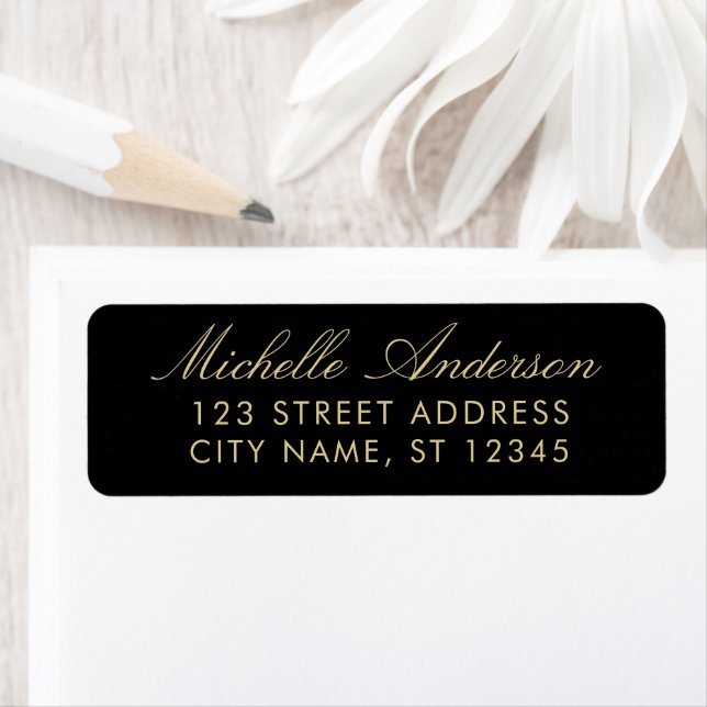 luxury Black Gold Minimal Script  Return Address   Label (Insitu)