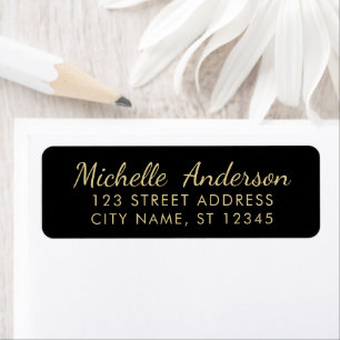 luxury Black Gold Minimal Script  Return Address   Return Address Label