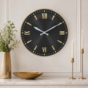 Luxury Black & Gold Modern Minimalist Large Clock