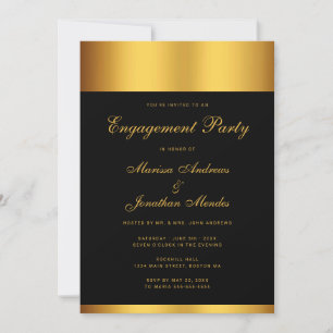 Luxury Black Gold Monogram Engagement Party Invitation
