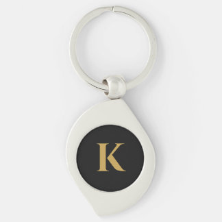 Luxury Black Gold Monogram  K Key Ring