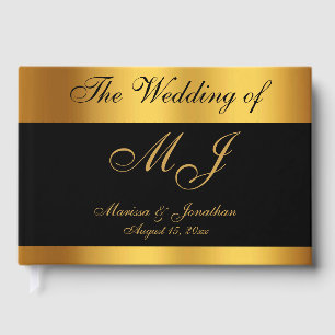 Luxury Black Gold Monogram Names Wedding Guest Book