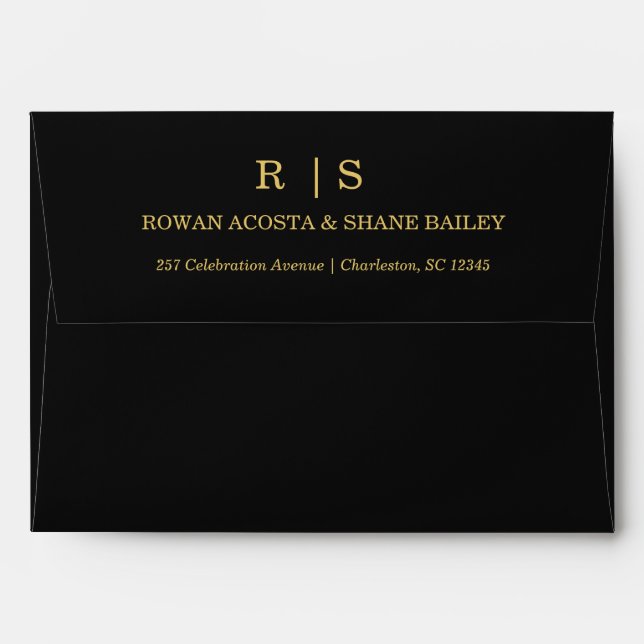 Luxury Black & Gold Monogram Wedding Envelope  (Back (Top Flap))