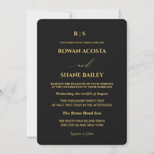 Luxury Black & Gold monogram Wedding Invitation