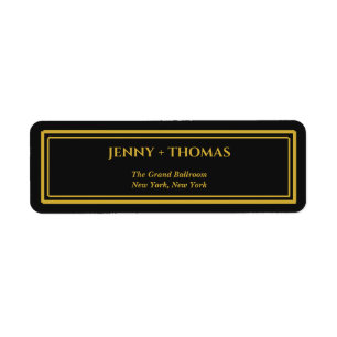 Luxury Black & Gold Monogram Wedding Return Addres Address Label