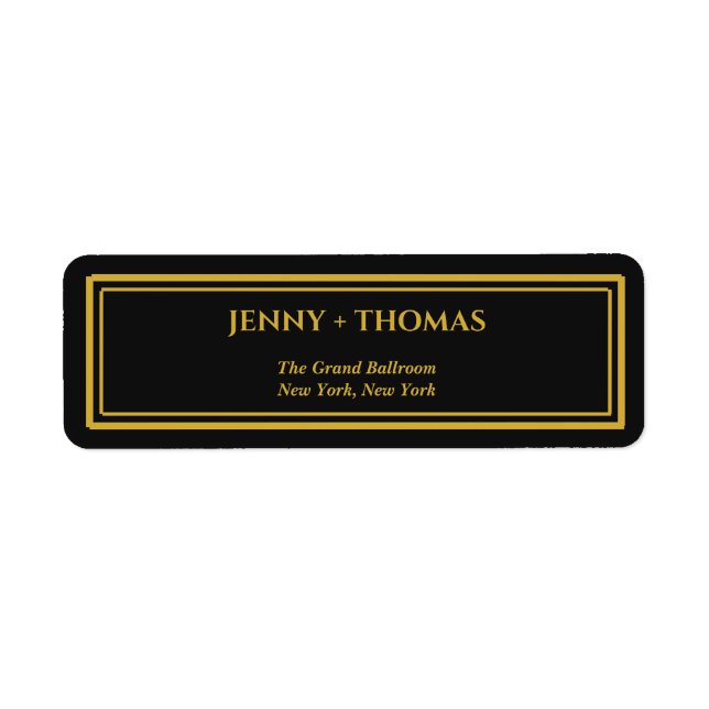 Luxury Black & Gold Monogram Wedding Return Addres Address Label (Front)
