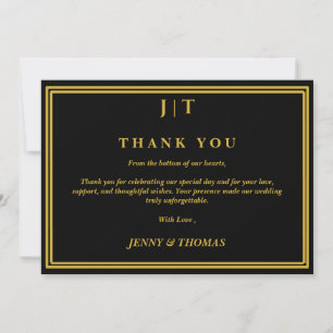 Luxury Black & Gold Monogram Wedding Thank You Car Card