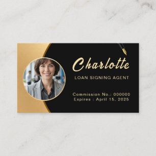 Luxury Black Gold Notary Portrait Professional  Business Card