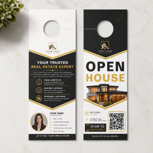 Luxury Black Gold Open House QR Door Hanger