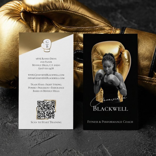 Luxury Black Gold Personal Trainer Boxing Photo  Business Card (Luxury Black Gold Personal Trainer Boxing Photo Business Card)