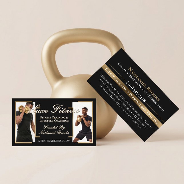 Luxury Black Gold Personal Trainer Fitness Coach Business Card (Luxury Black Gold Personal Trainer Fitness Coach Business Card)
