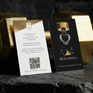 Luxury Black Gold Personal Trainer Fitness Photo Business Card