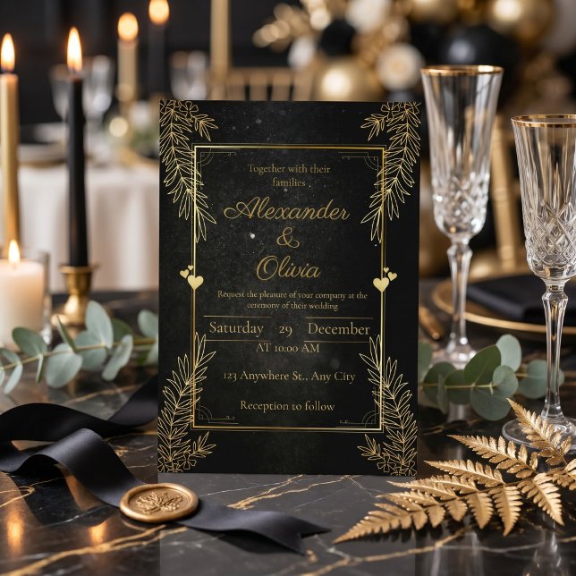 Luxury Black & Gold Personalised Invitation Card (Creator Uploaded)