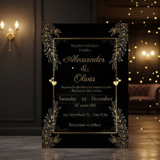 Luxury Black & Gold Personalised Invitation Card