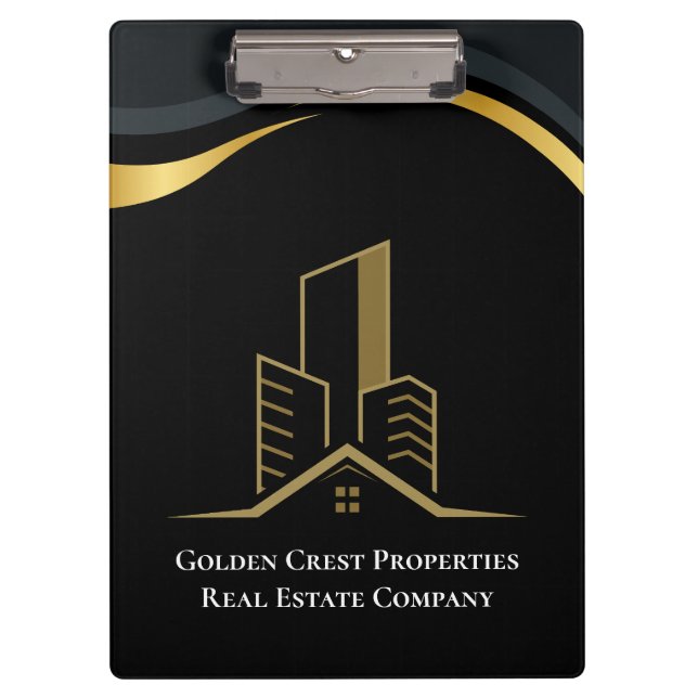 Luxury Black & Gold Personalised Real Estate Clipboard (Front)